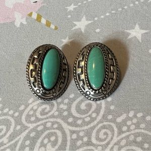 engraved sterling silver turquoise post earrings